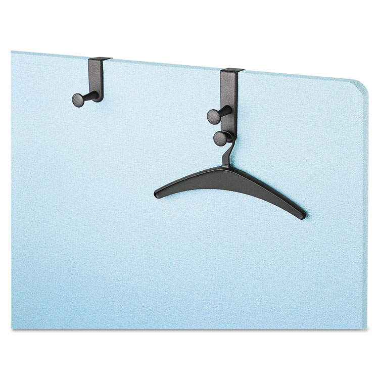 Picture of Two-Post Over-The-Panel Hook with Two Garment Hangers, 1 1/2" - 3" Panels, Black