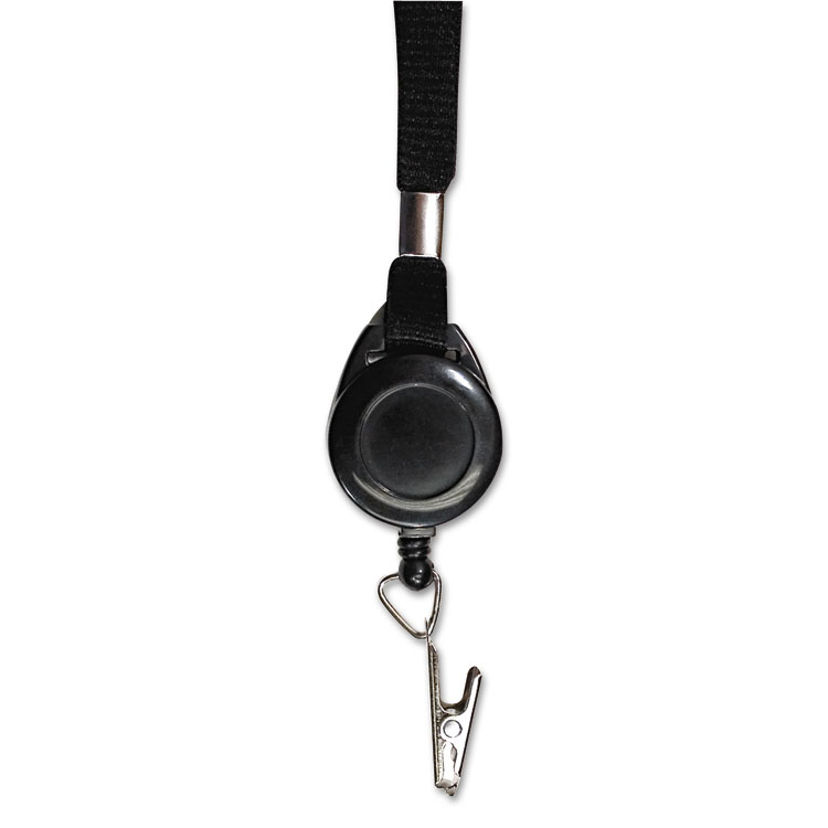 Picture of Lanyards with Retractable ID Reels, Clip Style, 34" Long, Black, 12/Carton