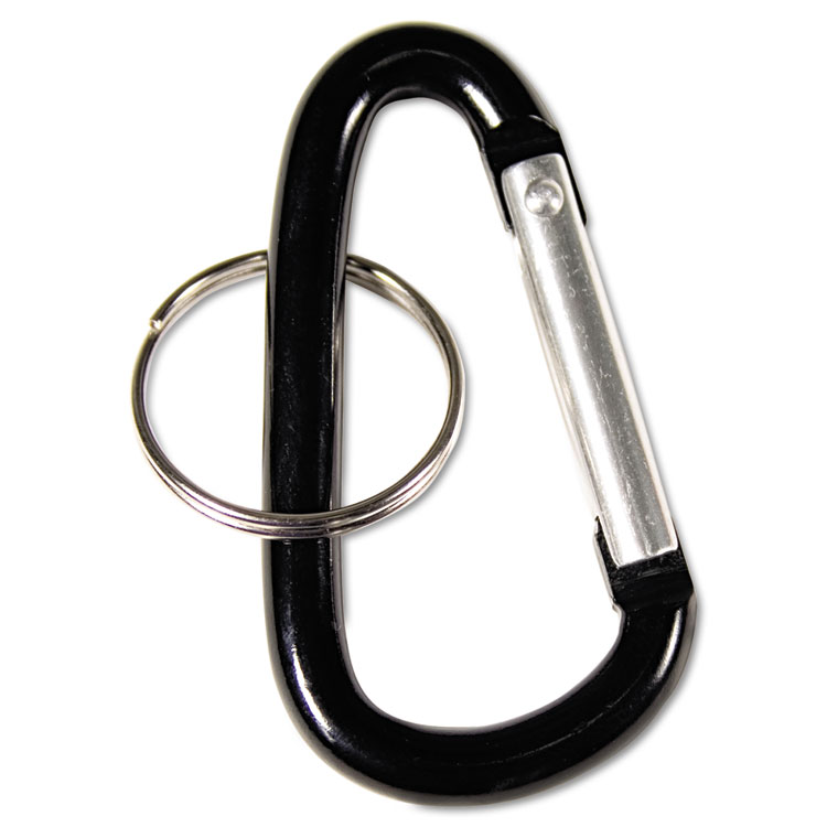 Picture of Carabiner Key Chains, Split Key Rings, Aluminum, Black, 10/Pack