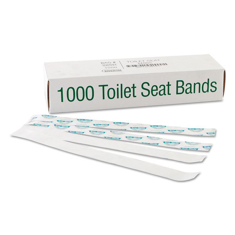 Picture of Sani/Shield Printed Toilet Seat Band, Paper, Blue/White, 16" Wide x 1-1/2" Deep