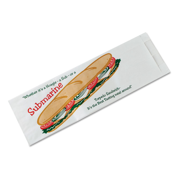 Picture of Submarine Sandwich Bags, 4 1/2 x 2 x 14, White Preprinted Submarine, 1000/Carton