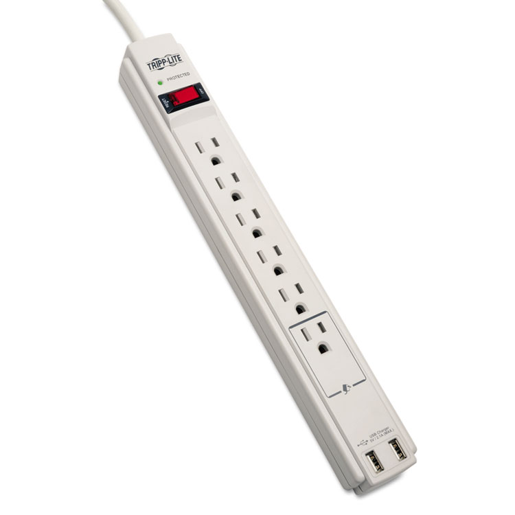 Picture of Protect It! Surge Suppressor, 6 Outlets, 6 ft Cord, 990 Joules, Cool Gray
