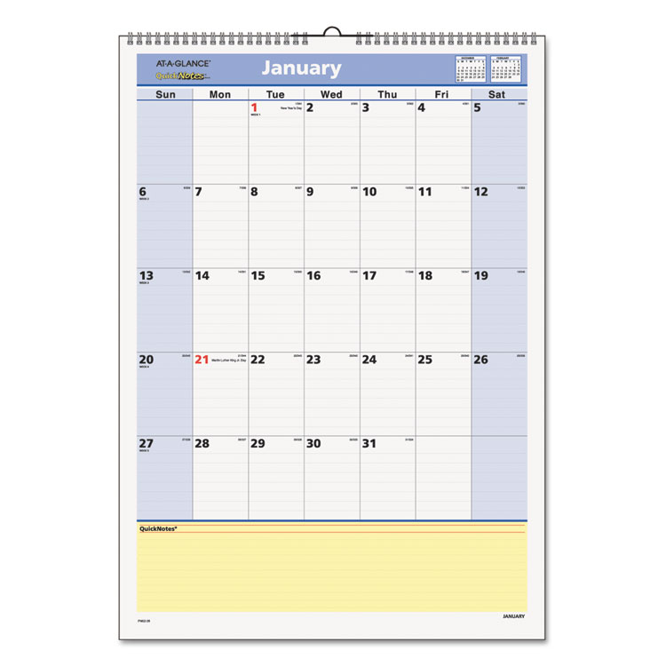Picture of QuickNotes Wall Calendar, 12 x 17