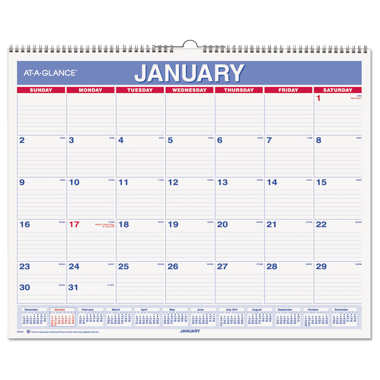 Picture of Monthly Wall Calendar, 15 x 12, Red/Blue