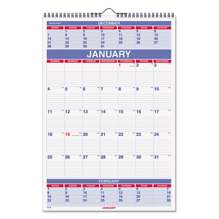 Picture of Three-Month Wall Calendar, 15 1/2 x 22 3/4