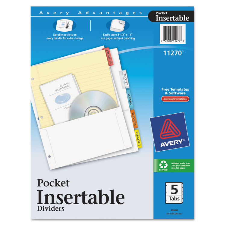 Picture of Insertable Dividers w/Single Pockets, 5-Tab, 11 1/4 x 9 1/8