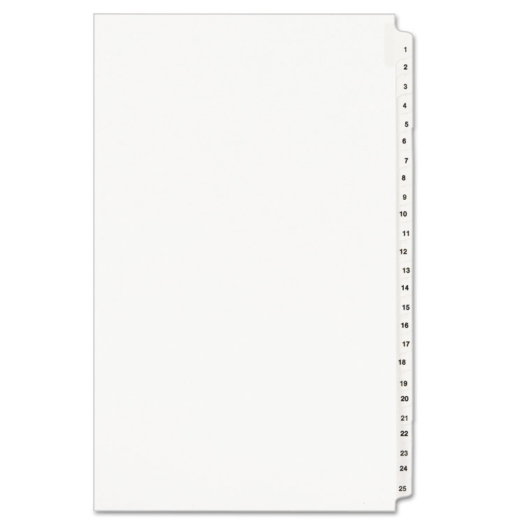 Picture of Avery-Style Legal Exhibit Side Tab Divider, Title: 1-25, 14 x 8 1/2, White