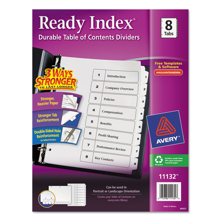 Picture of Ready Index Customizable Table of Contents Black & White Dividers, 8-Tab, Letter