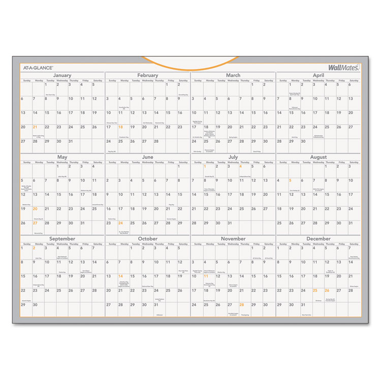 Picture of WallMates Self-Adhesive Dry Erase Yearly Calendar, 24 x 18