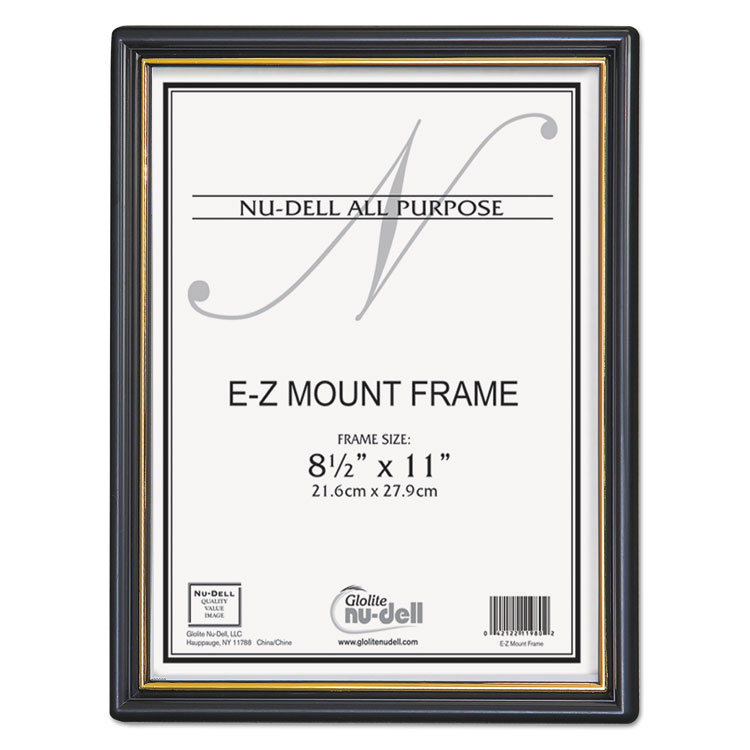 Picture of EZ Mount Document Frame with Trim Accent, Plastic, 8-1/2 x 11, Black/Gold