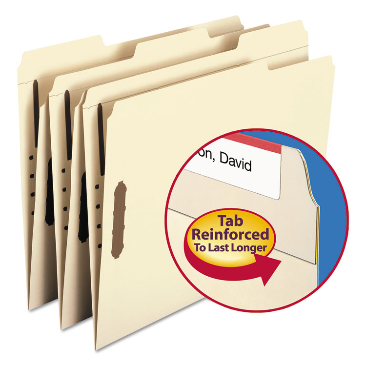 Picture of Folders, Two Fasteners, 1/3 Cut Assorted Top Tabs, Letter, Manila, 50/Box