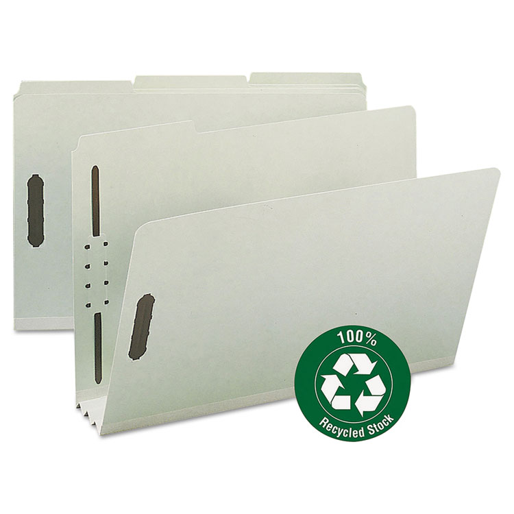 Picture of Recycled Pressboard Fastener Folders, Legal, 3" Expansion, Gray/Green, 25/Box