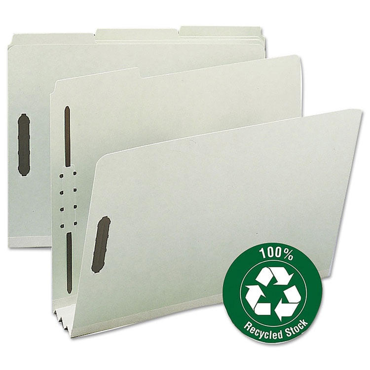 Picture of Recycled Pressboard Fastener Folders, Letter, 3" Exp., Gray/Green, 25/Box