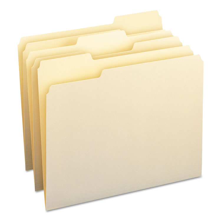 Picture of File Folders, 1/3 Cut Assorted, One-Ply Top Tab, Letter, Manila, 100/Box