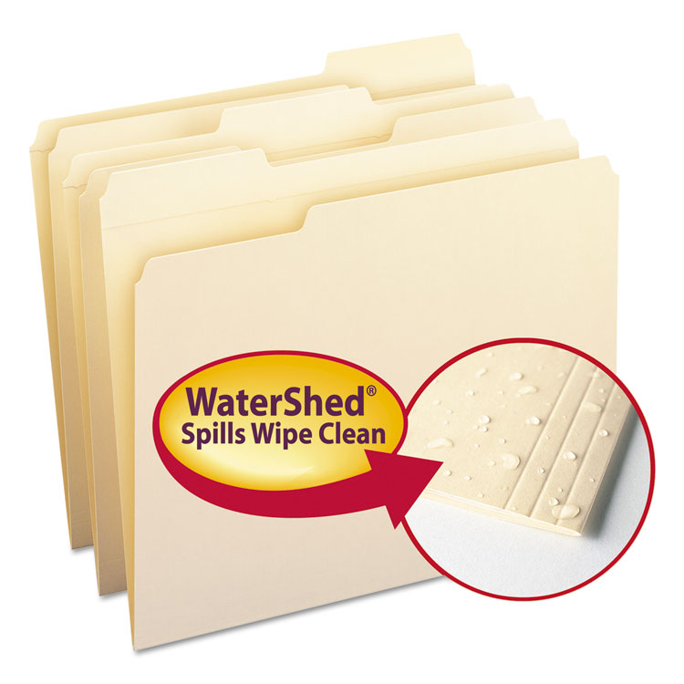Picture of WaterShed File Folders, 1/3 Cut Top Tab, Letter, Manila, 100/Box