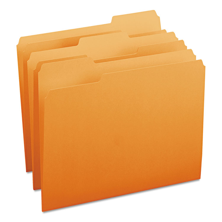 Picture of File Folders, 1/3 Cut Top Tab, Letter, Orange, 100/Box