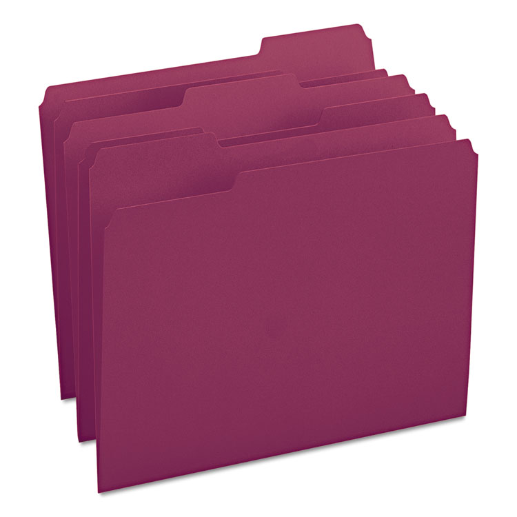 Picture of File Folders, 1/3 Cut Top Tab, Letter, Maroon, 100/Box