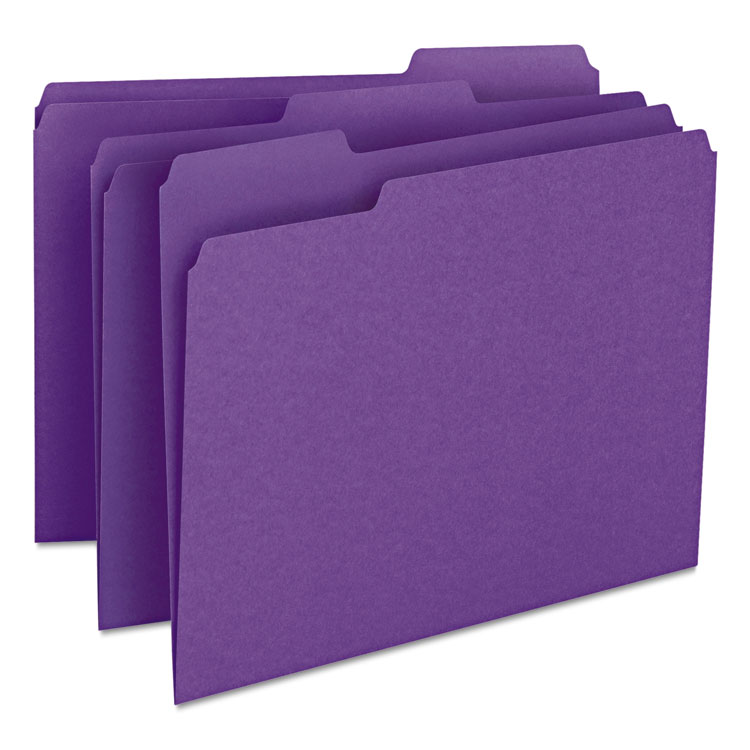 Picture of File Folders, 1/3 Cut Top Tab, Letter, Purple, 100/Box