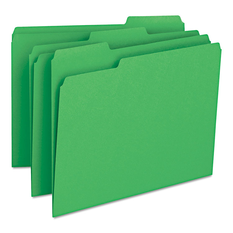 Picture of File Folders, 1/3 Cut Top Tab, Letter, Green, 100/Box