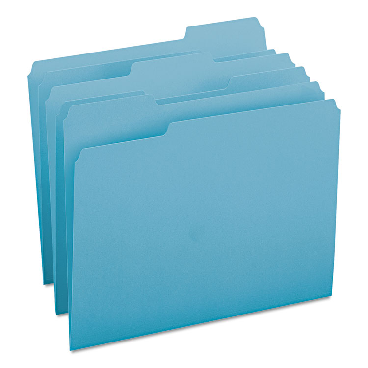 Picture of File Folders, 1/3 Cut Top Tab, Letter, Teal, 100/Box