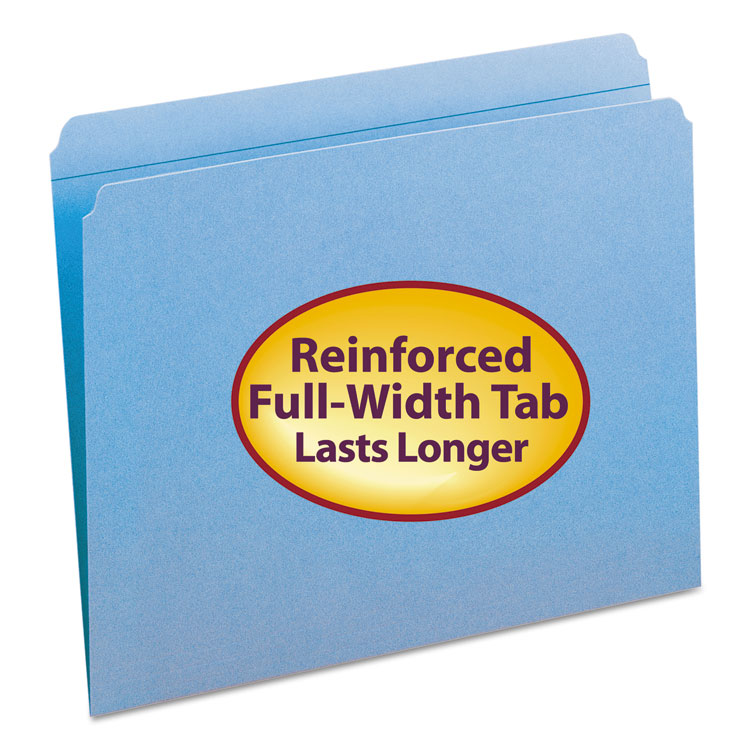 Picture of File Folders, Straight Cut, Reinforced Top Tab, Letter, Blue, 100/Box