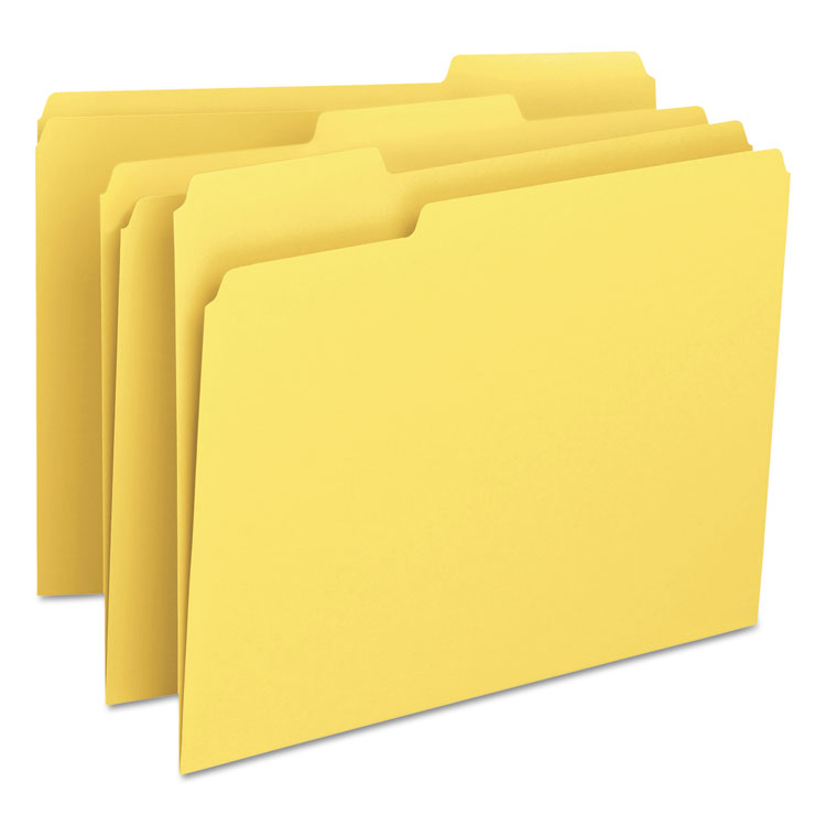 Picture of File Folders, 1/3 Cut Top Tab, Letter, Yellow, 100/Box
