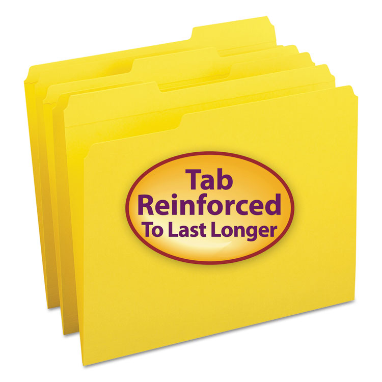 Picture of File Folders, 1/3 Cut, Reinforced Top Tab, Letter, Yellow, 100/Box