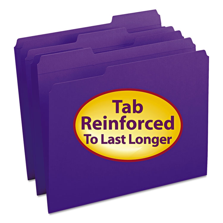Picture of File Folders, 1/3 Cut, Reinforced Top Tab, Letter, Purple, 100/Box