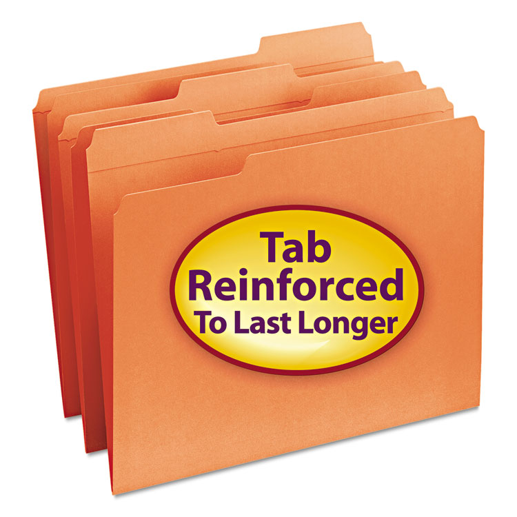 Picture of File Folders, 1/3 Cut, Reinforced Top Tab, Letter, Orange, 100/Box