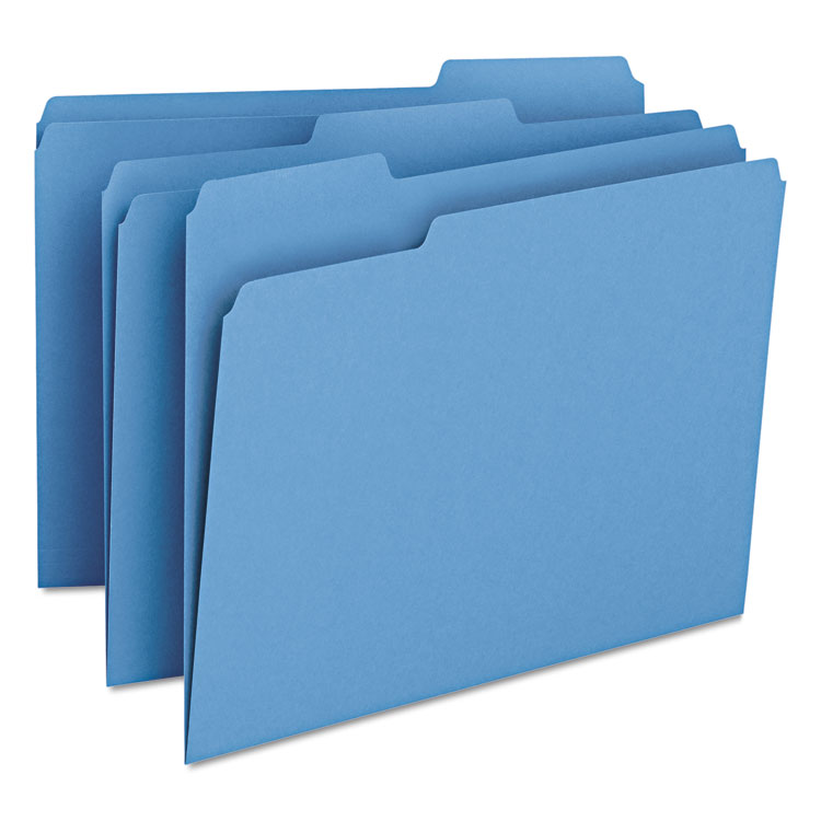 Picture of File Folders, 1/3 Cut Top Tab, Letter, Blue, 100/Box