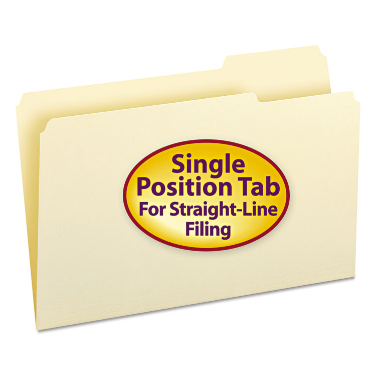Picture of File Folders, 1/3 Cut Third Position, One-Ply Top Tab, Legal, Manila, 100/Box