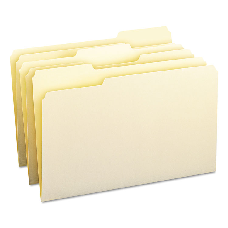 Picture of 1/3 Cut Assorted Position File Folders, One-Ply Top Tab, Legal, Manila, 100/Box