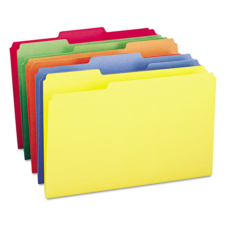 Picture of File Folders, 1/3 Cut Top Tab, Legal, Assorted Colors, 100/Box