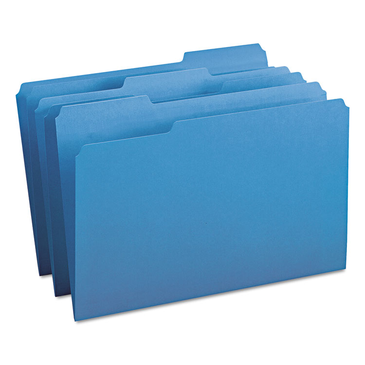 Picture of File Folders, 1/3 Cut Top Tab, Legal, Blue, 100/Box