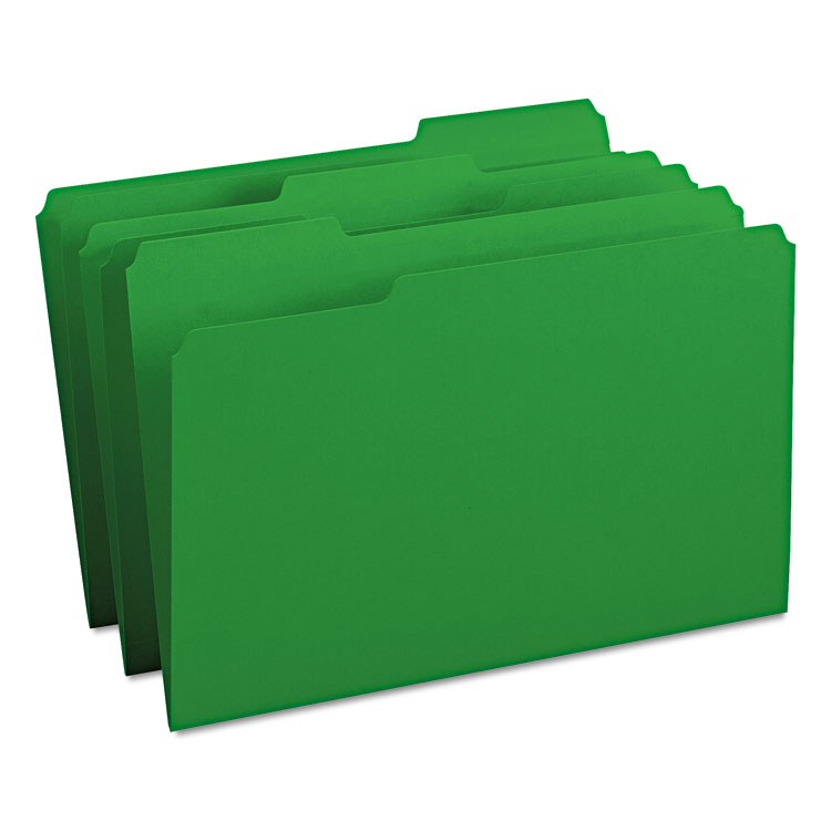 Picture of File Folders, 1/3 Cut Top Tab, Legal, Green, 100/Box