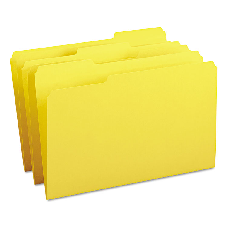 Picture of File Folders, 1/3 Cut Top Tab, Legal, Yellow, 100/Box