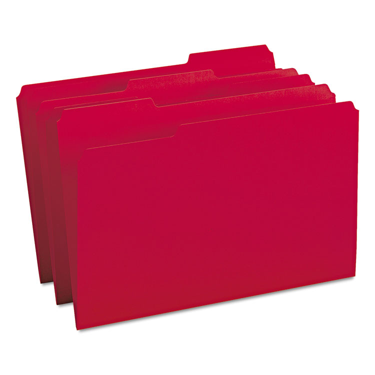 Picture of File Folders, 1/3 Cut Top Tab, Legal, Red, 100/Box