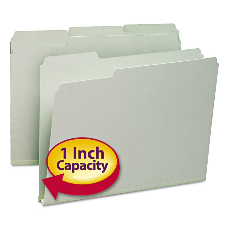 Picture of Recycled Folder, One Inch Expansion, 1/3 Top Tab, Letter, Gray Green, 25/Box
