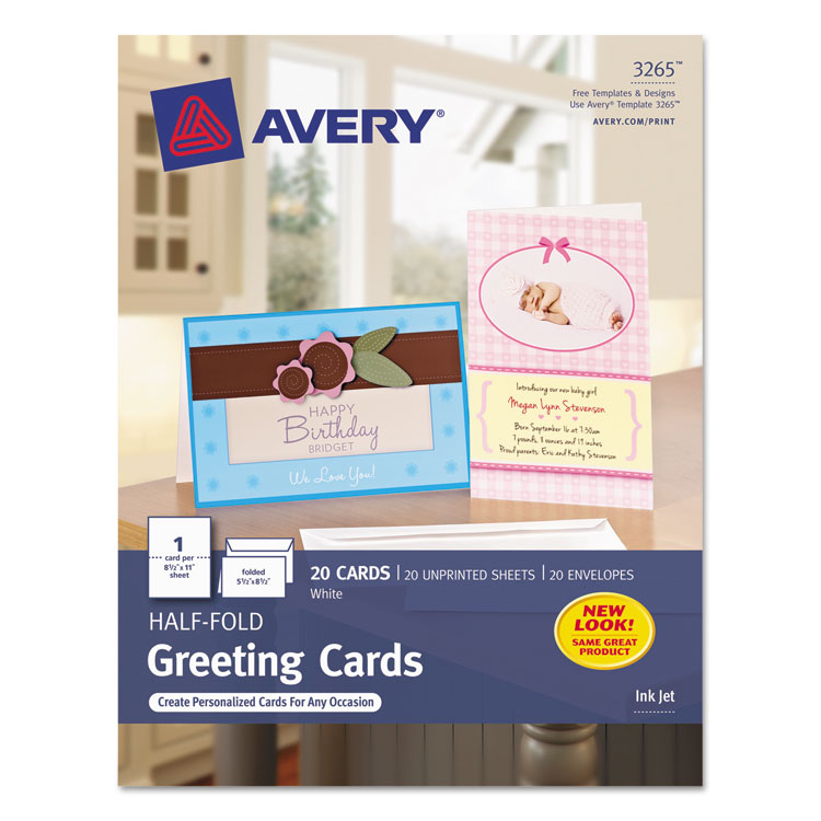 Picture of Half-Fold Greeting Cards, Inkjet, 5 1/2 x 8 1/2, Matte White, 20/Box w/Envelopes