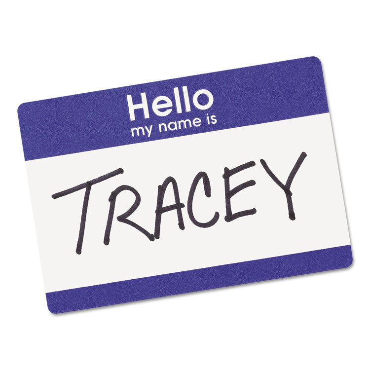 Picture of Printable Self-Adhesive Name Badges, 2-11/32 x 3-3/8, Blue "Hello", 100/Pack