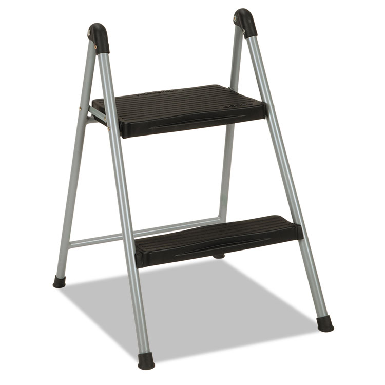 Picture of Folding Step Stool, 2-Step, 200lb,Working Height, Platinum/Black