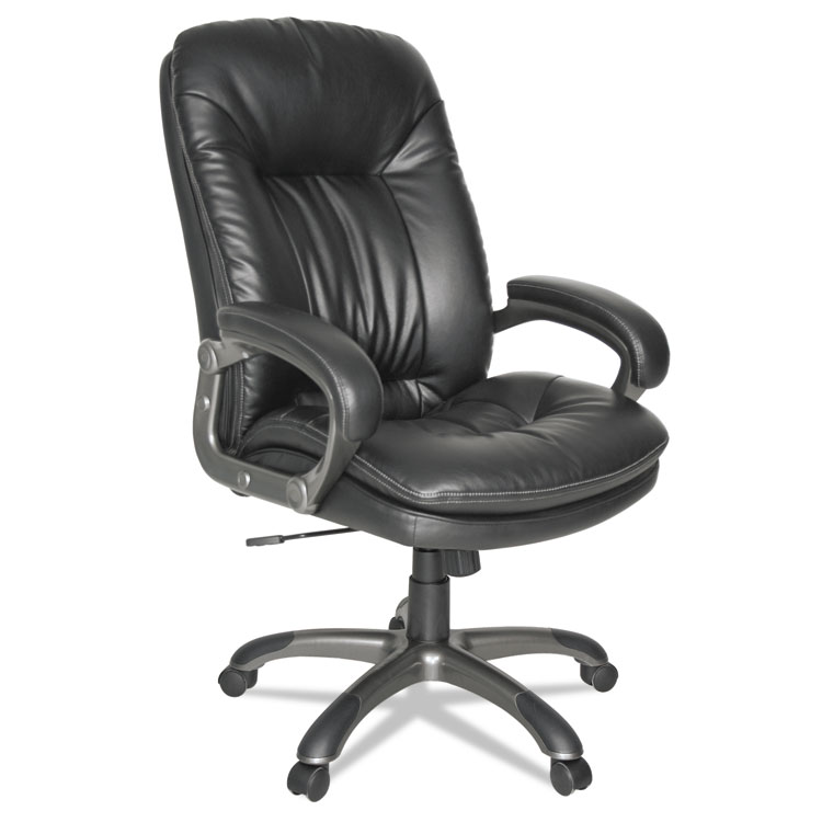 Picture of Executive Swivel/Tilt Leather High-Back Chair, Fixed Arched Arms, Black