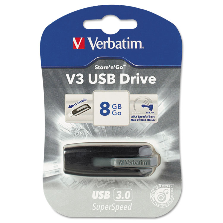 Picture of Store 'n' Go V3 USB 3.0 Drive, 8GB, Black/Gray