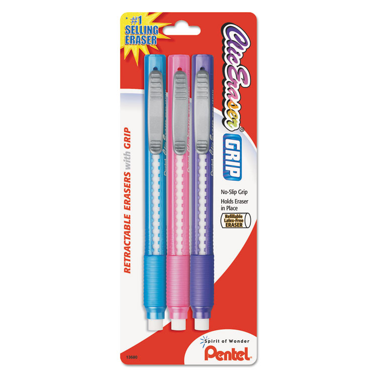 Picture of Clic Eraser Pencil-Style Grip Eraser, Assorted, 3/Pack