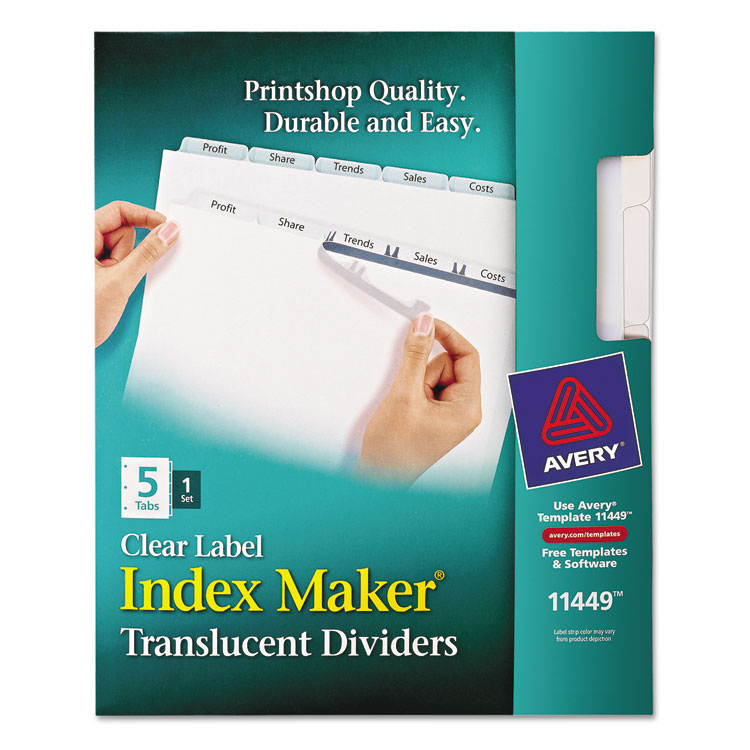 Picture of Index Maker Print & Apply Clear Label Plastic Dividers, 5-Tab, Letter
