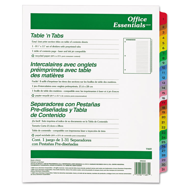 Picture of Table 'n Tabs Dividers, 31-Tab, Letter