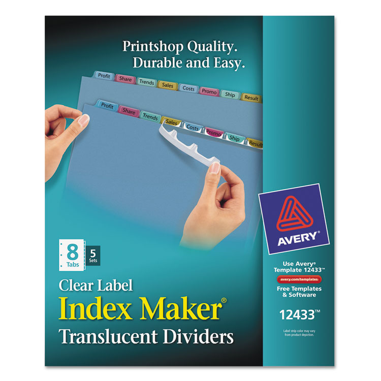 Picture of Index Maker Print & Apply Clear Label Plastic Dividers, 8-Tab, Letter, 5 Sets