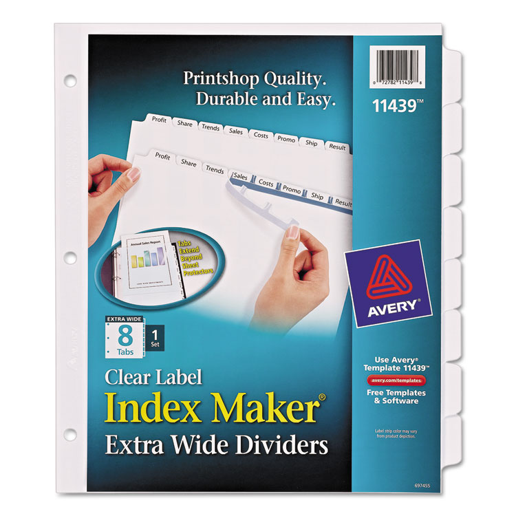 Picture of Print & Apply Clear Label Dividers w/White Tabs, 8-Tab, 11 1/4 x 9 1/4