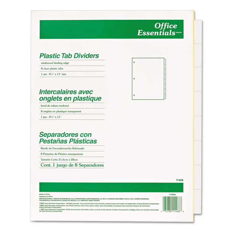 Picture of Plastic Insertable Dividers, 8-Tab, Letter