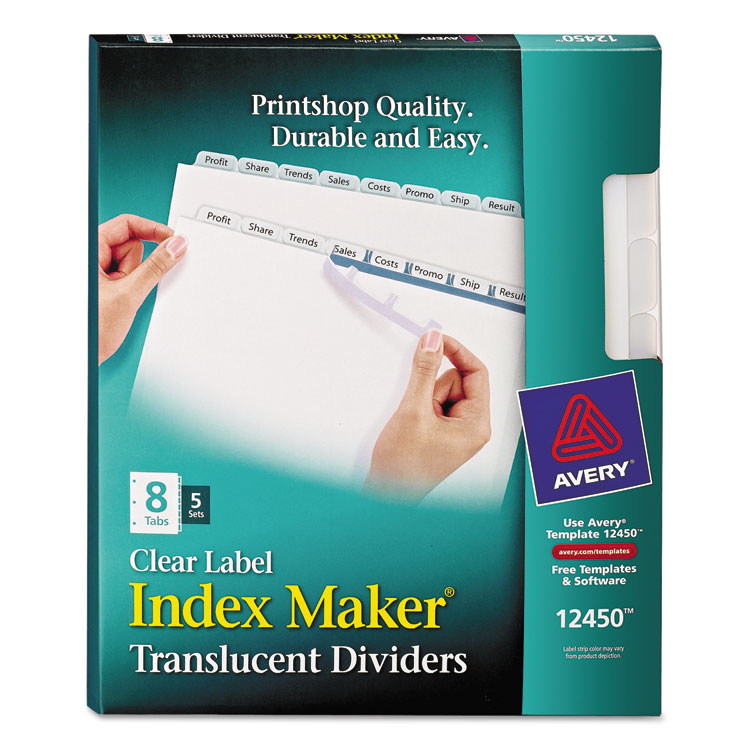 Picture of Index Maker Print & Apply Clear Label Plastic Dividers, 8-Tab, Letter, 5 Sets